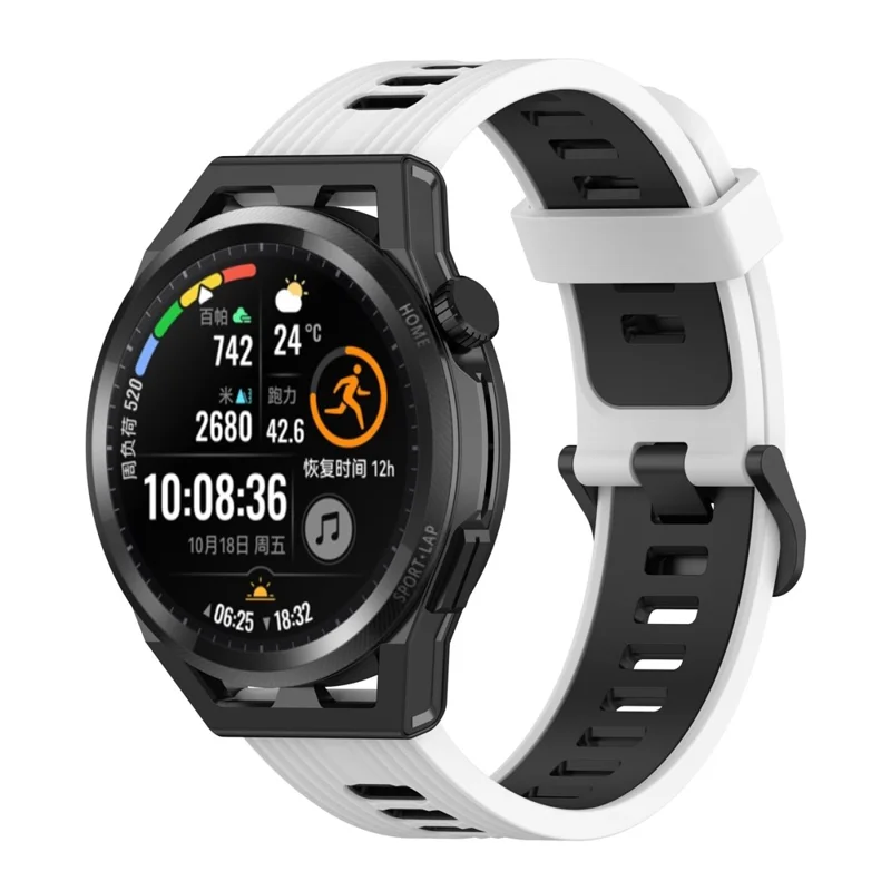 22mm Silicone Watch Strap for Huawei Watch GT Runner/GT 3 46mm Soft Wristband with Buckle - White/Black