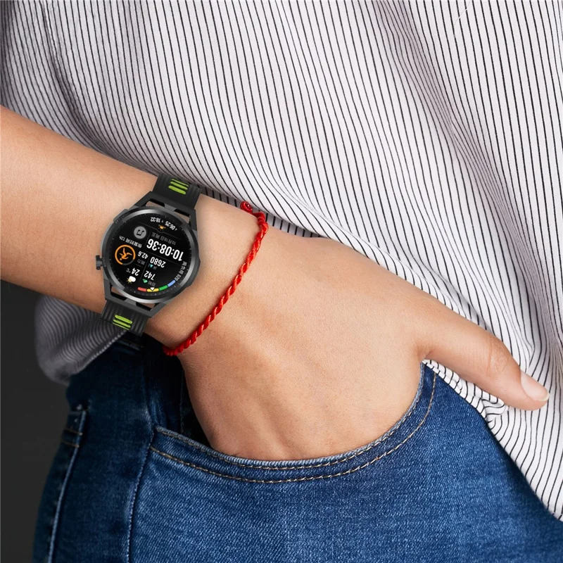 22mm Silicone Watch Strap for Huawei Watch GT Runner/GT 3 46mm Soft Wristband with Buckle - White/Black