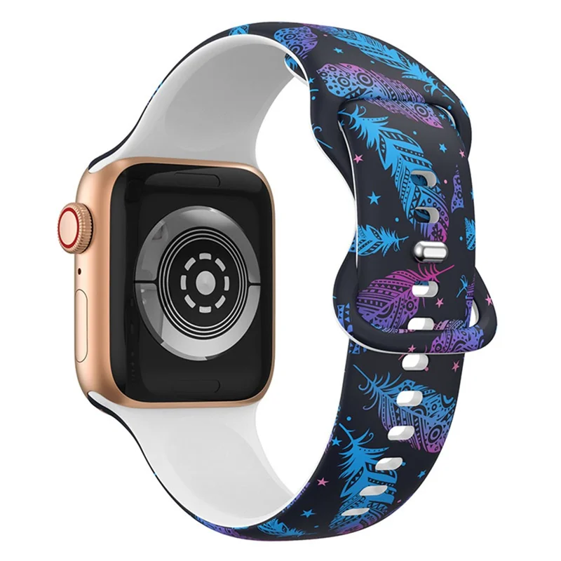 Soft Silicone Solid Pattern Printed Watch Band Sport Replacement Wristband for Apple Watch Ultra 2 49mm / Series 9 45mm / SE (2023) 44mm / Ultra 49mm / Series 8 45mm / 7 45mm / Watch SE 44mm / SE (2022) 44mm / Series 6 / 5 / 4 44mm / Series 3 / 2 / 1 42mm - Feather