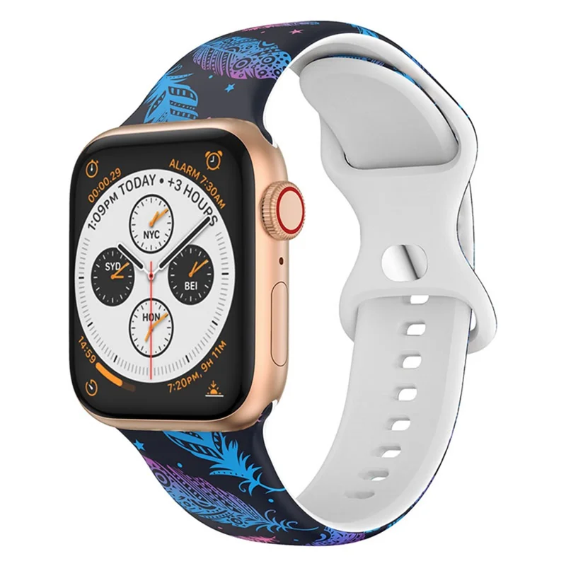 Soft Silicone Solid Pattern Printed Watch Band Sport Replacement Wristband for Apple Watch Ultra 2 49mm / Series 9 45mm / SE (2023) 44mm / Ultra 49mm / Series 8 45mm / 7 45mm / Watch SE 44mm / SE (2022) 44mm / Series 6 / 5 / 4 44mm / Series 3 / 2 / 1 42mm - Feather