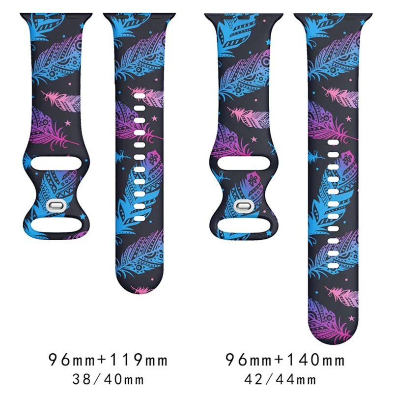 Soft Silicone Solid Pattern Printed Watch Band Sport Replacement Wristband for Apple Watch Ultra 2 49mm / Series 9 45mm / SE (2023) 44mm / Ultra 49mm / Series 8 45mm / 7 45mm / Watch SE 44mm / SE (2022) 44mm / Series 6 / 5 / 4 44mm / Series 3 / 2 / 1 42mm - Feather