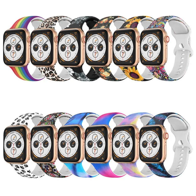 Soft Silicone Solid Pattern Printed Watch Band Sport Replacement Wristband for Apple Watch Ultra 2 49mm / Series 9 45mm / SE (2023) 44mm / Ultra 49mm / Series 8 45mm / 7 45mm / Watch SE 44mm / SE (2022) 44mm / Series 6 / 5 / 4 44mm / Series 3 / 2 / 1 42mm - Feather
