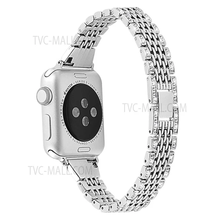 Rhinestones Decor Seven Beads Metal Smart Watch Band for Apple Watch Series 10 42mm / 9 8 7 41mm / 6 5 4 SE SE (2022) SE (2023) 40mm / 3 2 1 38mm - Silver