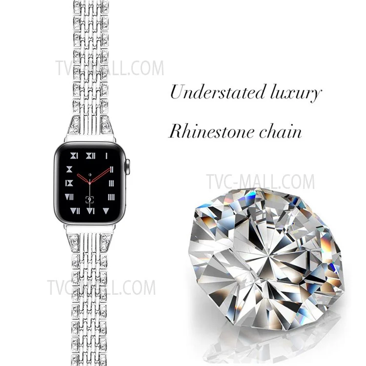 Rhinestones Decor Seven Beads Metal Smart Watch Band for Apple Watch Series 10 42mm / 9 8 7 41mm / 6 5 4 SE SE (2022) SE (2023) 40mm / 3 2 1 38mm - Silver