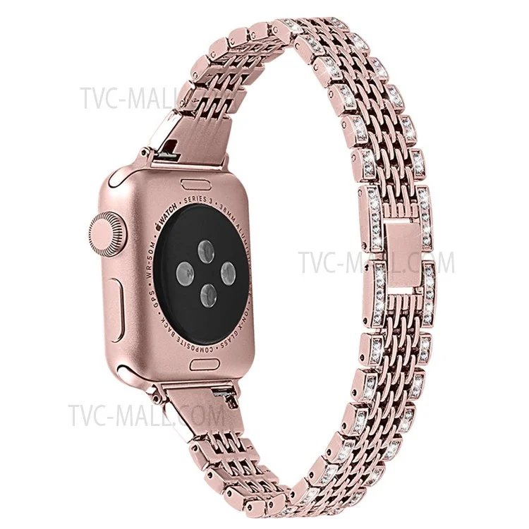 Rhinestones Decor Seven Beads Metal Smart Watch Band pour Apple Watch Series 10 42mm / 9 8 7 41mm / 6 5 4 SE SE (2022) SE (2023) 40mm / 3 2 1 38mm - Rose Rose