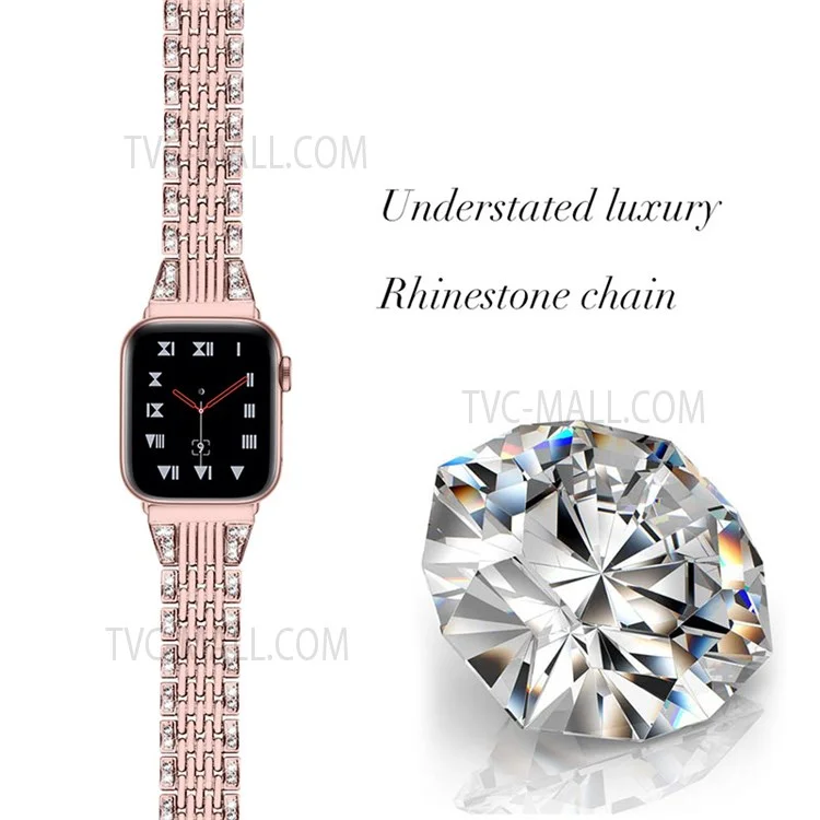 Rhinestones Decor Seven Beads Metal Smart Watch Band pour Apple Watch Series 10 42mm / 9 8 7 41mm / 6 5 4 SE SE (2022) SE (2023) 40mm / 3 2 1 38mm - Rose Rose