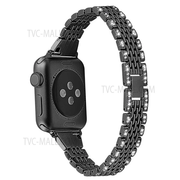 Metall-Uhrenarmband mit sieben Perlen, Rhinestones-Dekor für Apple Watch Series 10 46mm / Ultra 2 Ultra 49mm / 9 8 7 45mm / SE (2023) SE (2022) SE 6 5 4 44mm / 3 2 1 42mm - Schwarz
