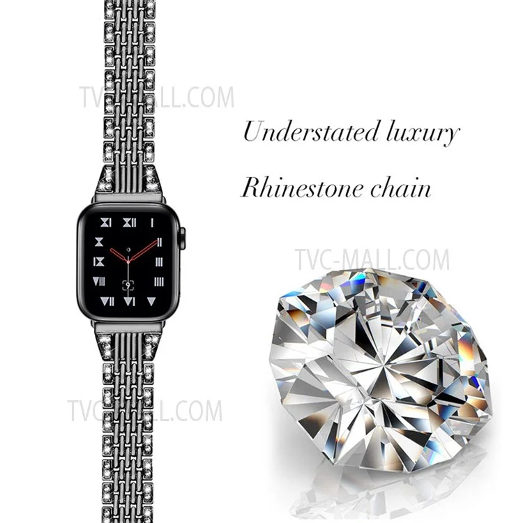 Metall-Uhrenarmband mit sieben Perlen, Rhinestones-Dekor für Apple Watch Series 10 46mm / Ultra 2 Ultra 49mm / 9 8 7 45mm / SE (2023) SE (2022) SE 6 5 4 44mm / 3 2 1 42mm - Schwarz