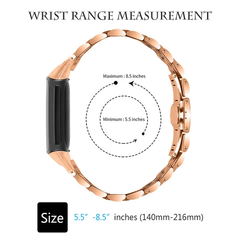 7 Contas em Aço Inoxidável Pulseira Respirável Substituível para Relógio Fitbit Charge 6 / 5 - Dourado Rosa