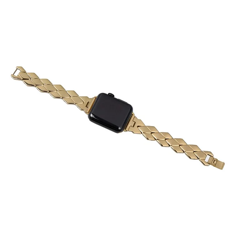 Premium Stainless Steel Rhombus Watch Band Wrist Strap for Apple Watch Series 10 42mm / 9 8 7 41mm / 6 5 4 SE SE (2022) SE (2023) 40mm / 3 2 1 38mm - Gold