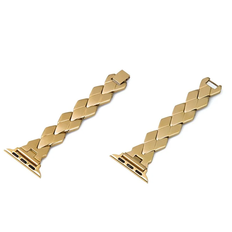 Premium Stainless Steel Rhombus Watch Band Wrist Strap for Apple Watch Series 10 42mm / 9 8 7 41mm / 6 5 4 SE SE (2022) SE (2023) 40mm / 3 2 1 38mm - Gold