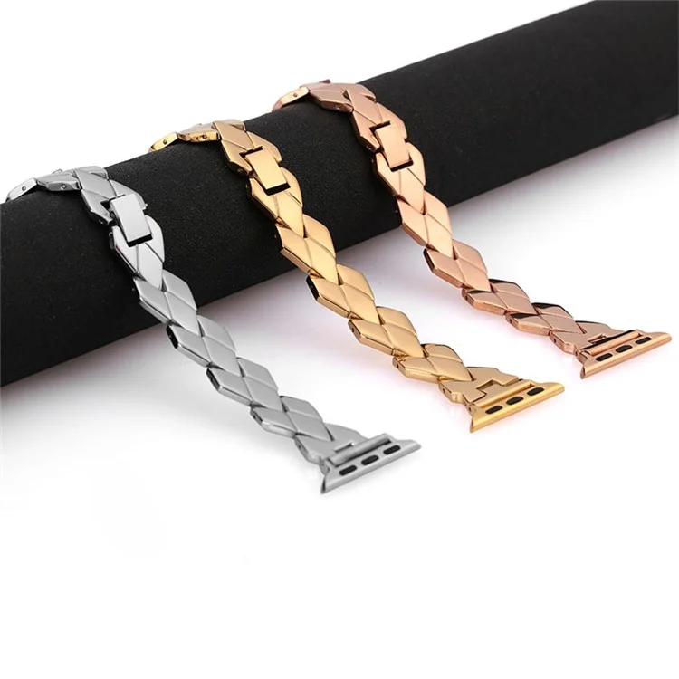 Premium Stainless Steel Rhombus Watch Band Wrist Strap for Apple Watch Series 10 42mm / 9 8 7 41mm / 6 5 4 SE SE (2022) SE (2023) 40mm / 3 2 1 38mm - Gold