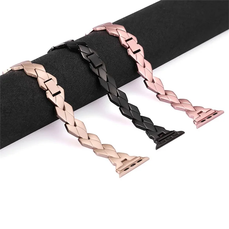 Premium Stainless Steel Rhombus Watch Band Wrist Strap for Apple Watch Series 10 42mm / 9 8 7 41mm / 6 5 4 SE SE (2022) SE (2023) 40mm / 3 2 1 38mm - Gold