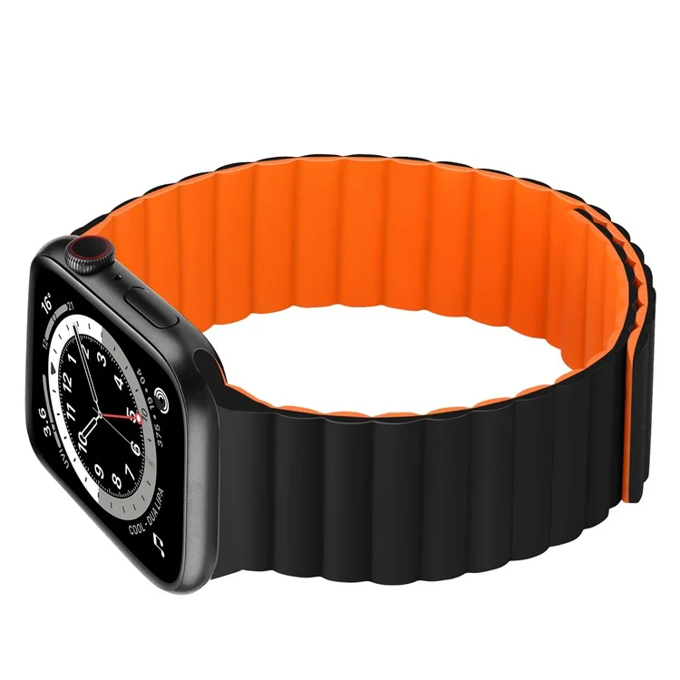 Dual Color Magnetic Silicone Watch Strap Wrist Band for Apple Watch Series 10 46mm / Ultra 2 Ultra 49mm / 9 8 7 45mm / SE (2023) SE (2022) SE 6 5 4 44mm / 3 2 1 42mm - Black / Orange