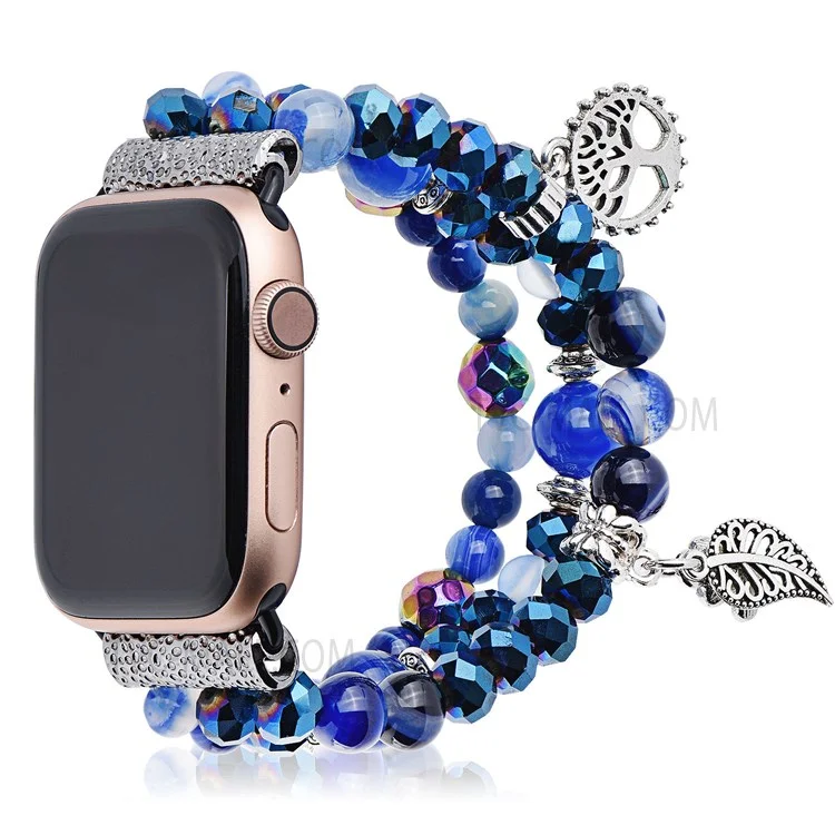 Blue Crystal Beaded Bracelet Watch Strap with Pendant for Apple Watch Series 10 42mm / 9 8 7 41mm / 6 5 4 SE SE (2022) SE (2023) 40mm / 3 2 1 38mm
