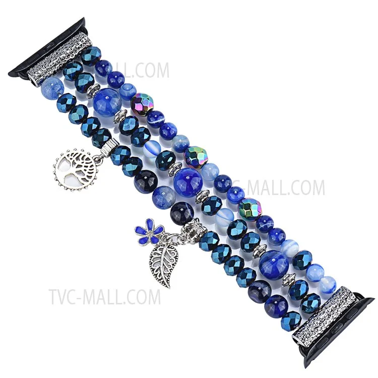 Blue Crystal Beaded Bracelet Watch Strap with Pendant for Apple Watch Series 10 42mm / 9 8 7 41mm / 6 5 4 SE SE (2022) SE (2023) 40mm / 3 2 1 38mm