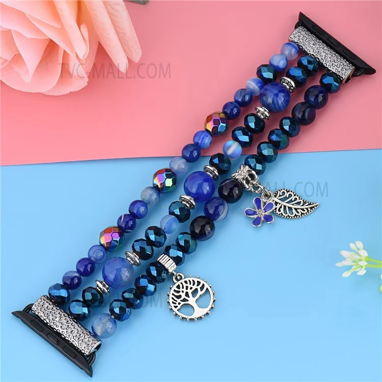 Blue Crystal Beaded Bracelet Watch Strap with Pendant for Apple Watch Series 10 42mm / 9 8 7 41mm / 6 5 4 SE SE (2022) SE (2023) 40mm / 3 2 1 38mm
