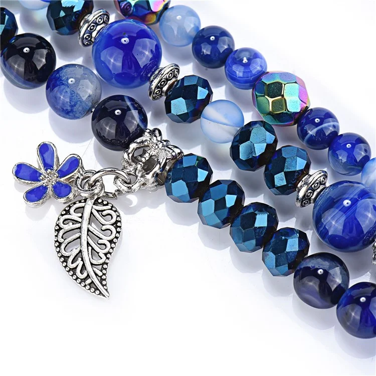 Moda Iwatch Blue Crystal Crythed Bracelete Cinta De Relógio Com Árvore De Vida E Pingente De Folha Para A Apple Watch Série 7 45mm / 4/5/6 / SE 44mm / 1/2/3 42mm.