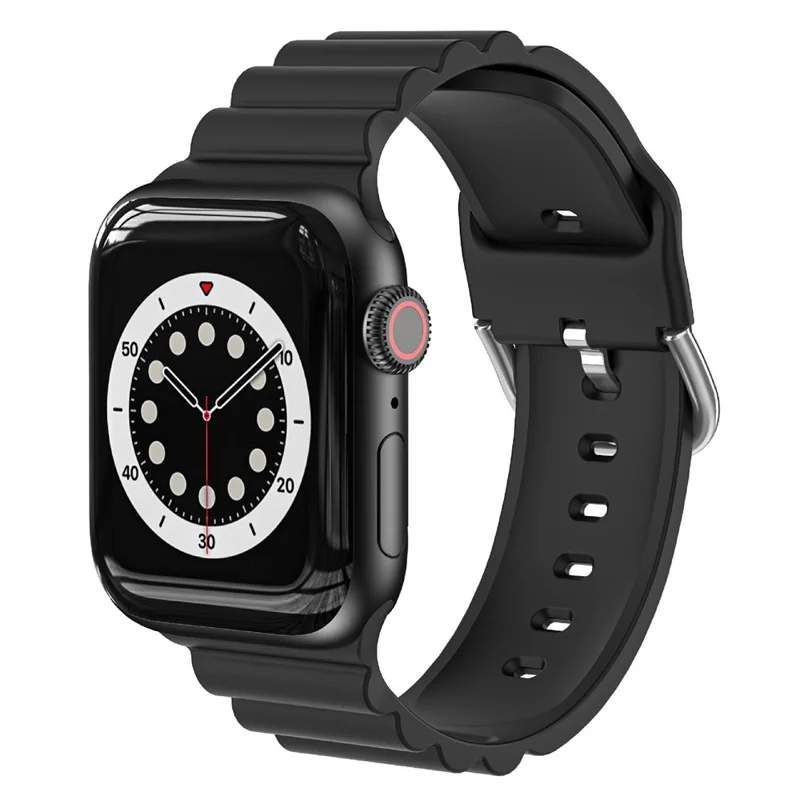 Bande de montre à rayures horizontales en silicone réglable, bracelet de remplacement pour Apple Watch Series 11 10 42 mm / 9 8 7 41 mm / SE3 SE2 SE 6 5 4 40 mm / 3 2 1 38 mm - Noir