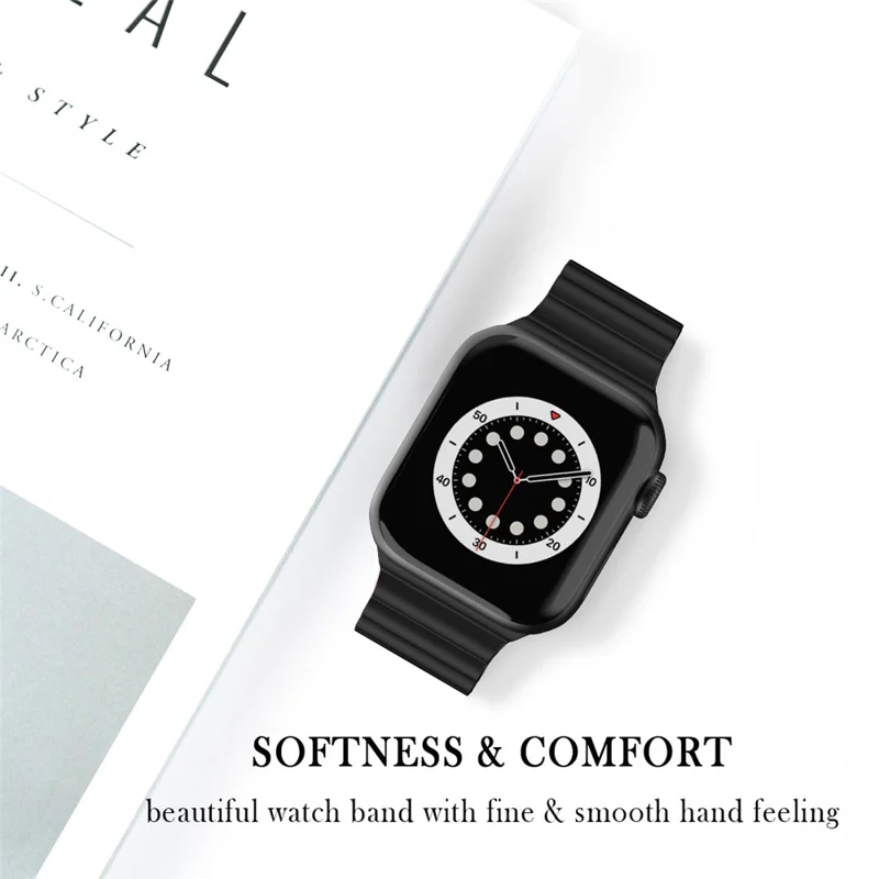 Bande de montre à rayures horizontales en silicone réglable, bracelet de remplacement pour Apple Watch Series 11 10 42 mm / 9 8 7 41 mm / SE3 SE2 SE 6 5 4 40 mm / 3 2 1 38 mm - Noir