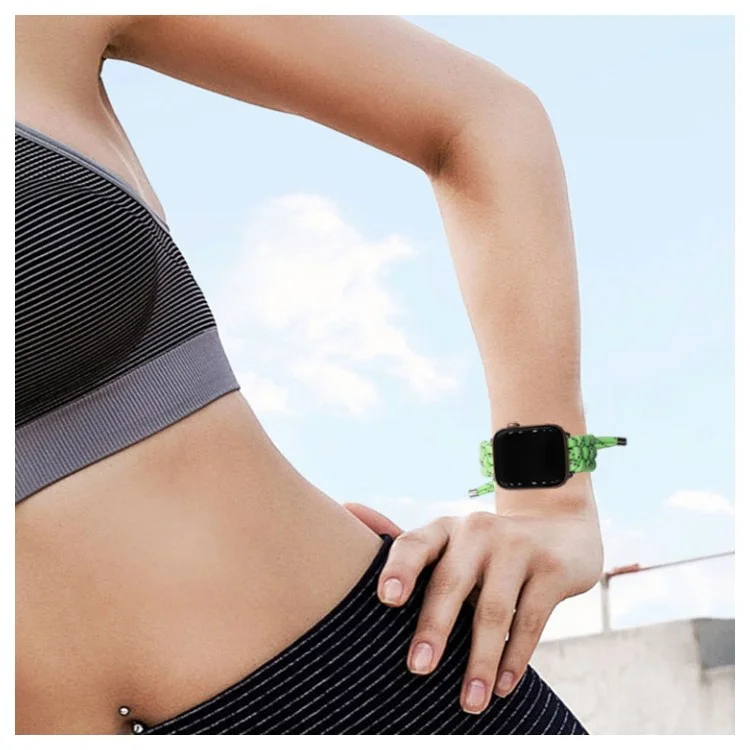Pulling Adjustable Braided Rope Wrist Strap Replacement Watch Band for Apple Watch Series 10 42mm / 9 8 7 41mm / 6 5 4 SE SE (2022) SE (2023) 40mm / 3 2 1 38mm - Youth Green