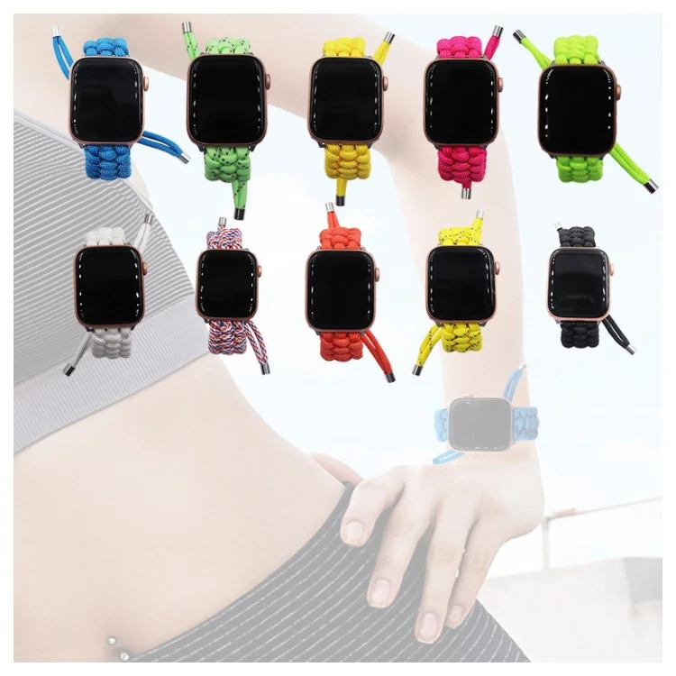Pulling Adjustable Braided Rope Wrist Strap Replacement Watch Band for Apple Watch Series 10 42mm / 9 8 7 41mm / 6 5 4 SE SE (2022) SE (2023) 40mm / 3 2 1 38mm - Youth Green