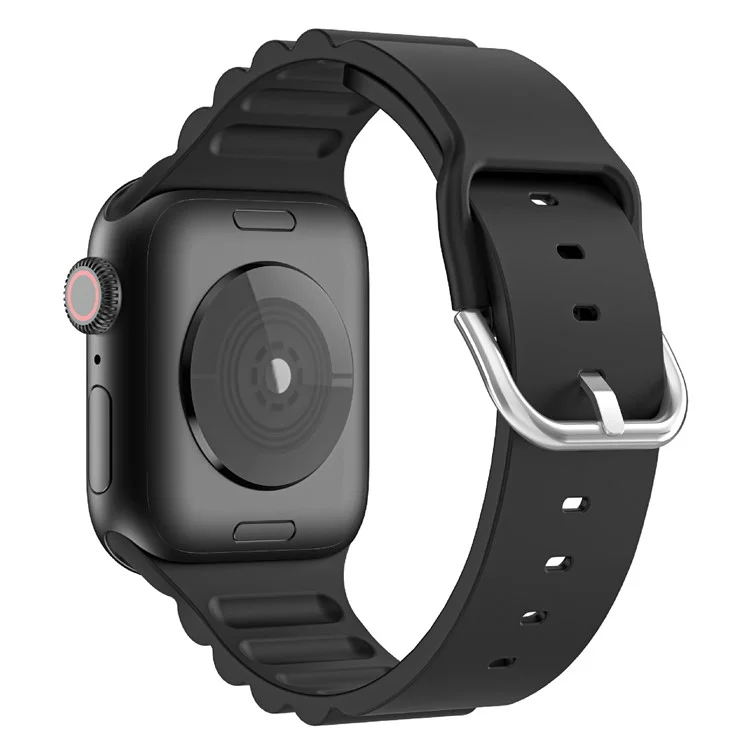 Correa de Reloj de Silicona con Rayas Horizontales Ajustable para Negocios, para Apple Watch Series 10 46mm / Ultra 2 Ultra 49mm / 9 8 7 45mm / SE (2023) SE (2022) SE 6 5 4 44mm / 3 2 1 42mm - Negro