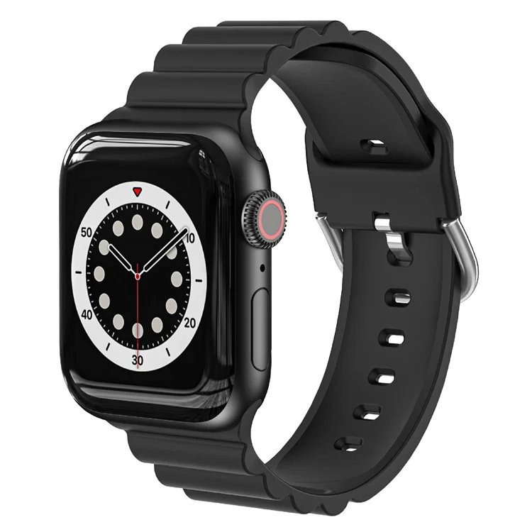 Correa de Reloj de Silicona con Rayas Horizontales Ajustable para Negocios, para Apple Watch Series 10 46mm / Ultra 2 Ultra 49mm / 9 8 7 45mm / SE (2023) SE (2022) SE 6 5 4 44mm / 3 2 1 42mm - Negro