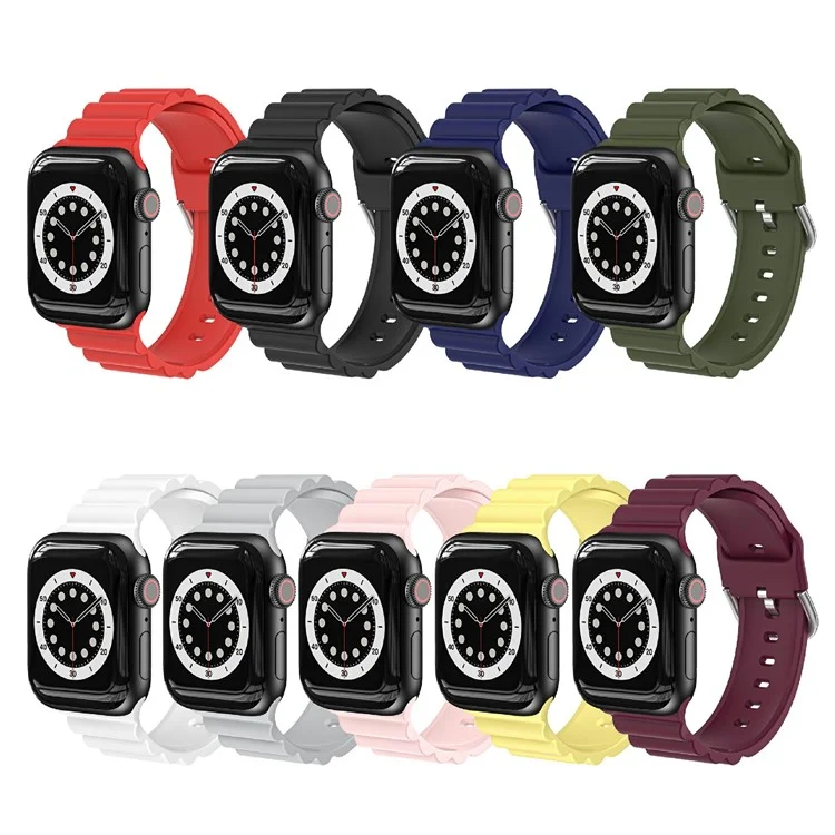 Correa de Reloj de Silicona con Rayas Horizontales Ajustable para Negocios, para Apple Watch Series 10 46mm / Ultra 2 Ultra 49mm / 9 8 7 45mm / SE (2023) SE (2022) SE 6 5 4 44mm / 3 2 1 42mm - Negro