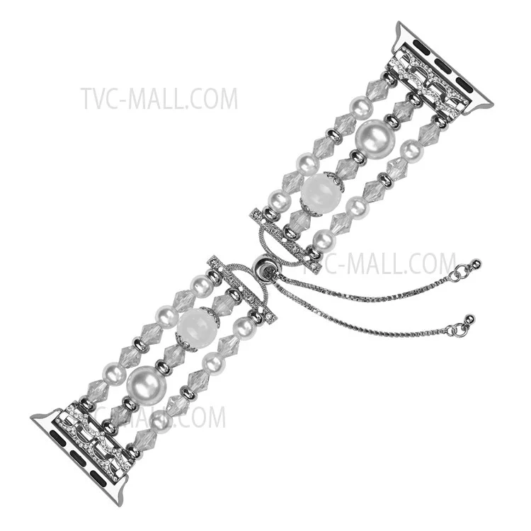 Stylish Agate Pearl Watch Strap Replacement Band for Apple Watch Series 10 42mm / 9 8 7 41mm / 6 5 4 SE SE (2022) SE (2023) 40mm / 3 2 1 38mm - Agate / White