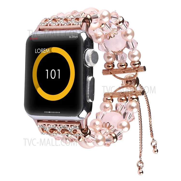 Fashionable Agate Pearl Smart Bracelet Smart Watch Strap for Apple Watch Series 10 46mm / Ultra 2 Ultra 49mm / 9 8 7 45mm / SE (2023) SE (2022) SE 6 5 4 44mm / 3 2 1 42mm - Agate / Pink