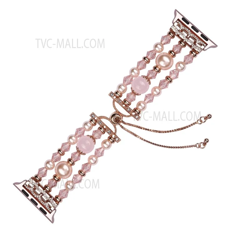 Fashionable Agate Pearl Smart Bracelet Smart Watch Strap for Apple Watch Series 10 46mm / Ultra 2 Ultra 49mm / 9 8 7 45mm / SE (2023) SE (2022) SE 6 5 4 44mm / 3 2 1 42mm - Agate / Pink