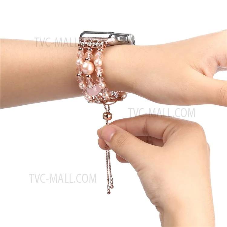 Fashionable Agate Pearl Smart Bracelet Smart Watch Strap for Apple Watch Series 10 46mm / Ultra 2 Ultra 49mm / 9 8 7 45mm / SE (2023) SE (2022) SE 6 5 4 44mm / 3 2 1 42mm - Agate / Pink