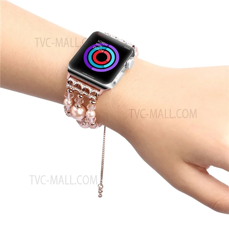 Fashionable Agate Pearl Smart Bracelet Smart Watch Strap for Apple Watch Series 10 46mm / Ultra 2 Ultra 49mm / 9 8 7 45mm / SE (2023) SE (2022) SE 6 5 4 44mm / 3 2 1 42mm - Agate / Pink