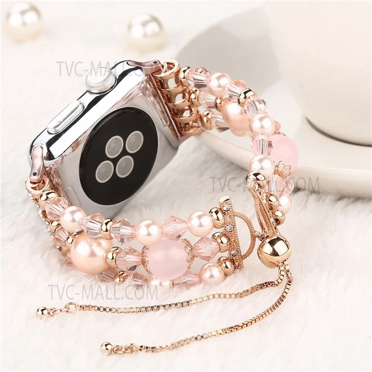Fashionable Agate Pearl Smart Bracelet Smart Watch Strap for Apple Watch Series 10 46mm / Ultra 2 Ultra 49mm / 9 8 7 45mm / SE (2023) SE (2022) SE 6 5 4 44mm / 3 2 1 42mm - Agate / Pink