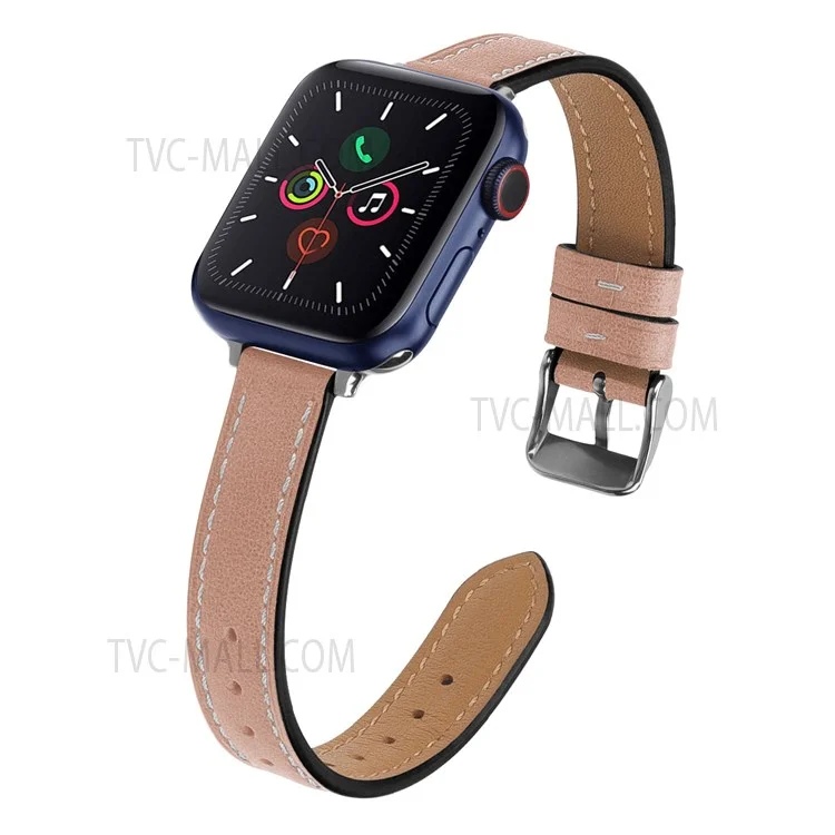 Retro Genuine Leather Narrow Wrist Strap Adjustable Watch Band for Apple Watch Series 11 10 42mm / 9 8 7 41mm / SE3 SE2 SE 6 5 4 40mm / 3 2 1 38mm - Light Pink
