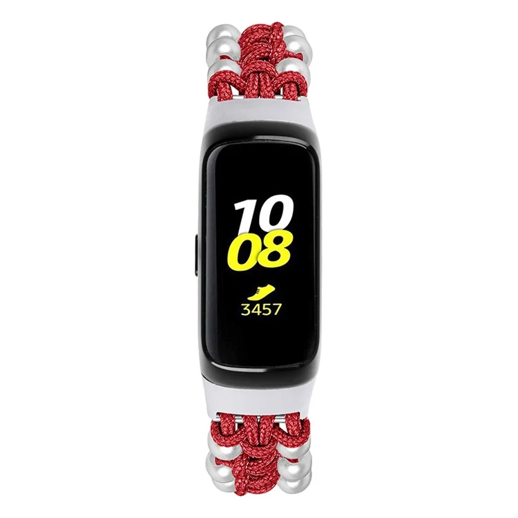 Pearl Decor Design Adjustable Braided Rope Wrist Band Stylish Smart Watch Strap for Samsung Galaxy Fit (SM-R370) - Red