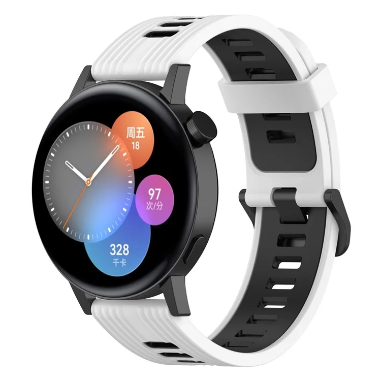 20 mm Streifen Design Bi-Farben Silikon Soft Watch Band Verstellbares Armband für Huawei Watch GT3 42mm/Samsung Galaxy Watch4 40mm/44mm - Weiß/Schwarz