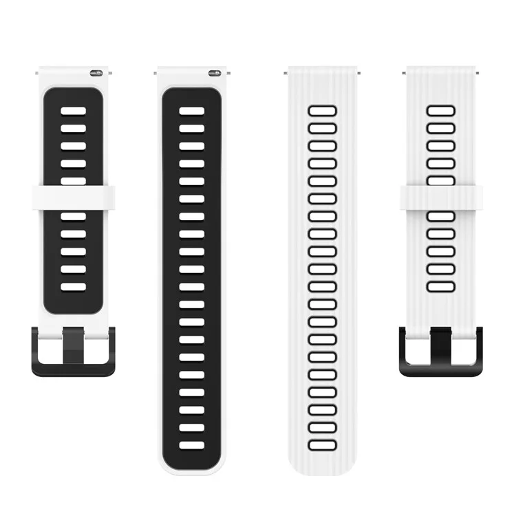 20 mm Streifen Design Bi-Farben Silikon Soft Watch Band Verstellbares Armband für Huawei Watch GT3 42mm/Samsung Galaxy Watch4 40mm/44mm - Weiß/Schwarz