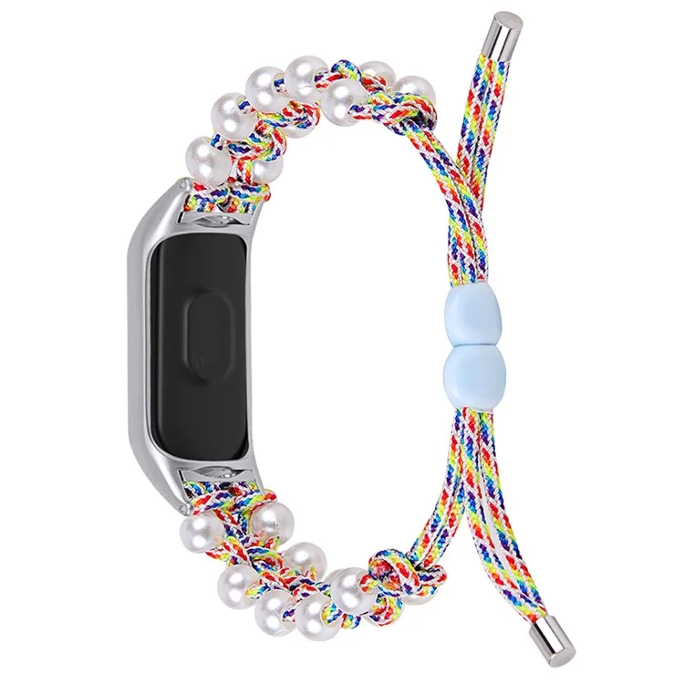 Pérola Decoração Ajustável Corda Trançada Replacementação Relógio Relógio Inteligente Pulseira De Pulso Para Xiaomi Mi Banda 5/6 - Colorida