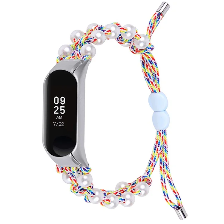 Pérola Decoração Ajustável Corda Trançada Replacementação Relógio Relógio Inteligente Pulseira De Pulso Para Xiaomi Mi Banda 5/6 - Colorida
