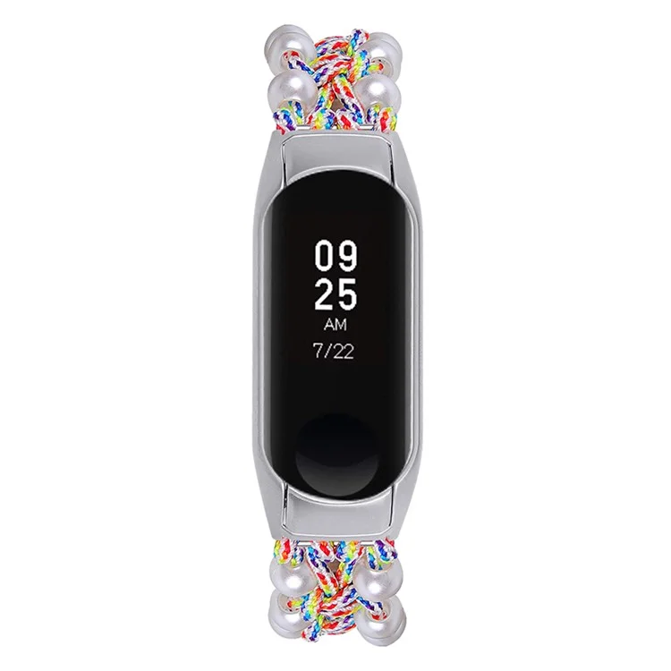 Pérola Decoração Ajustável Corda Trançada Replacementação Relógio Relógio Inteligente Pulseira De Pulso Para Xiaomi Mi Banda 5/6 - Colorida
