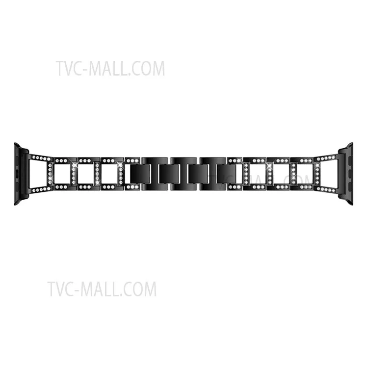 Trapezoid Design Rhinestones Декор Металлический Наручный Ремешок Сменная Часовая Ремешок Для Apple Часы Серии 7 45 Мм / Серия 6/5/4 / SE 44 Мм Серии 3/2/1 42 ​​мм - Чернить