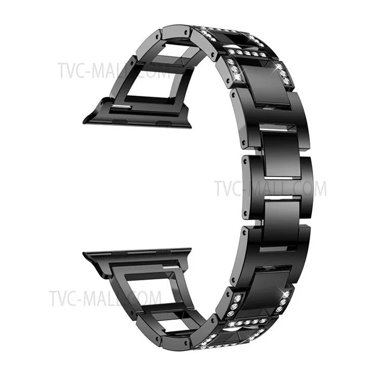 Trapezoid Design Rhinestones Декор Металлический Наручный Ремешок Сменная Часовая Ремешок Для Apple Часы Серии 7 45 Мм / Серия 6/5/4 / SE 44 Мм Серии 3/2/1 42 ​​мм - Чернить