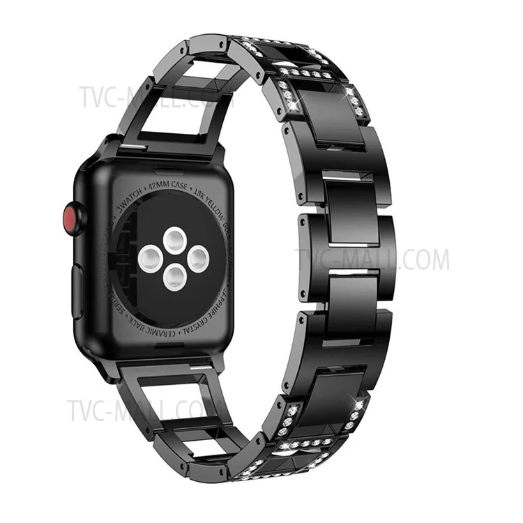 Elegante Diseño Trapezoides Rhinestones Decoración Metal SmartWatch Correa De Reemplazo De La Banda De Muñeca Para Apple Watch Series 7 41mm / Serie De Reloj 6/5/4 / SE 40mm / Serie De Reloj 1/2/3 38mm - Negro