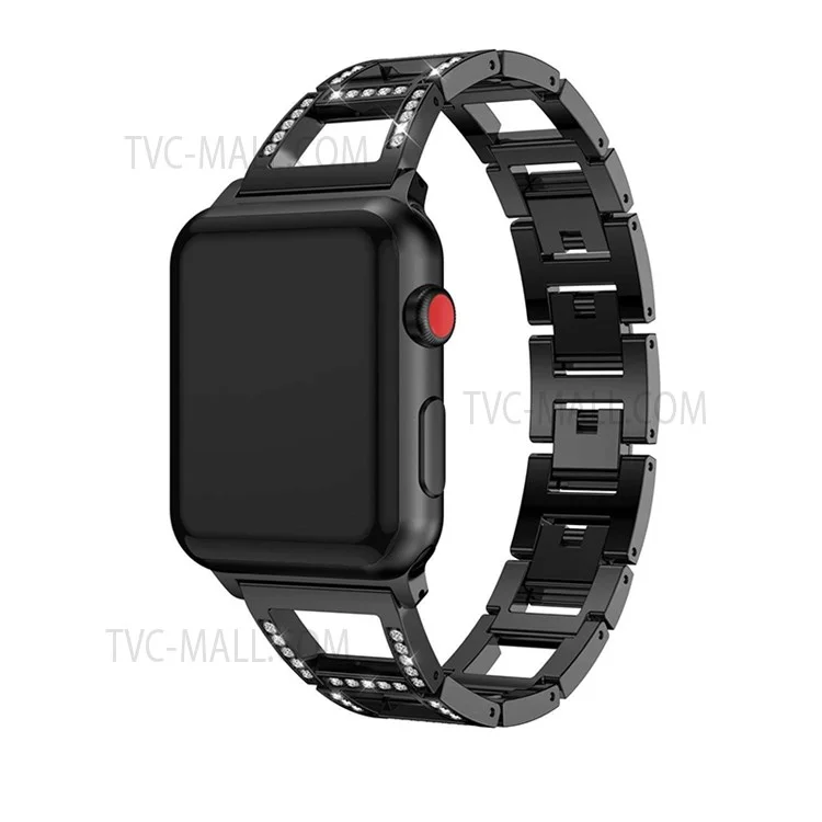 Elegante Diseño Trapezoides Rhinestones Decoración Metal SmartWatch Correa De Reemplazo De La Banda De Muñeca Para Apple Watch Series 7 41mm / Serie De Reloj 6/5/4 / SE 40mm / Serie De Reloj 1/2/3 38mm - Negro