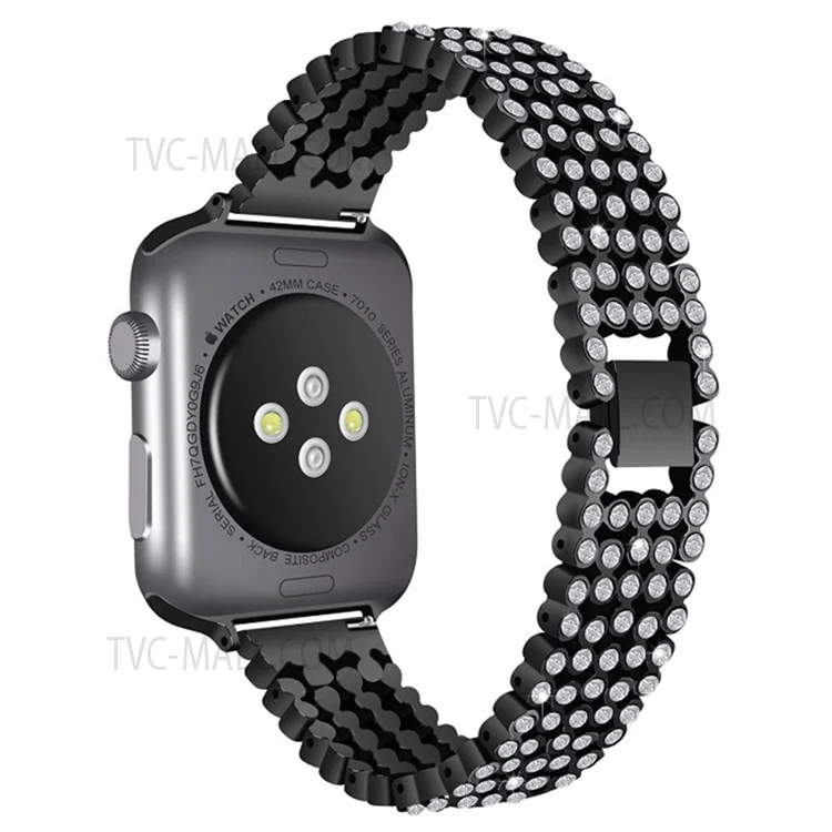 Bling Rhinestone Decor 5-Bead Metal Watch Strap Replacement for Apple Watch Series 10 46mm / Ultra 2 Ultra 49mm / 9 8 7 45mm / SE (2023) SE (2022) SE 6 5 4 44mm / 3 2 1 42mm - Schwarz
