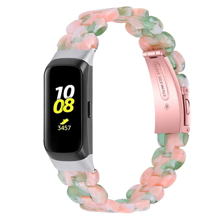 Stylish Oval Resin Smart Watch Band Replacement Wrist Strap with Stainless Steel Buckle for Samsung Galaxy Fit SM-R370 - Pink/Green