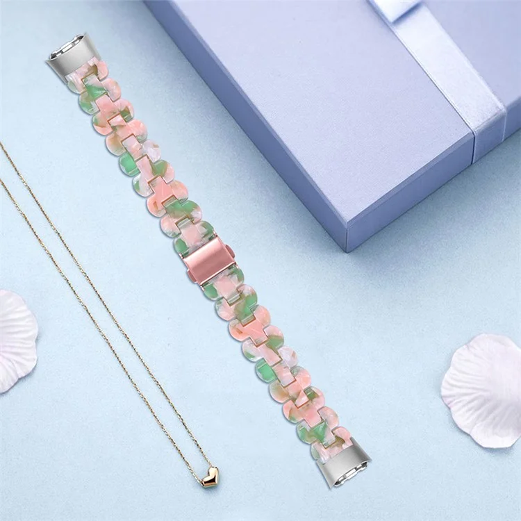 Stylish Oval Resin Smart Watch Band Replacement Wrist Strap with Stainless Steel Buckle for Samsung Galaxy Fit SM-R370 - Pink/Green