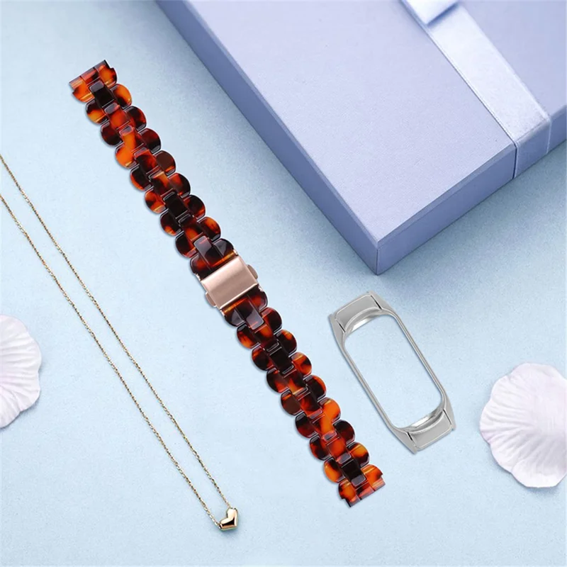 Oval Resin Smart Watch Wrist Band Replacement Strap for Xiaomi Mi Band 3/Band 4 - Tortoiseshell Color